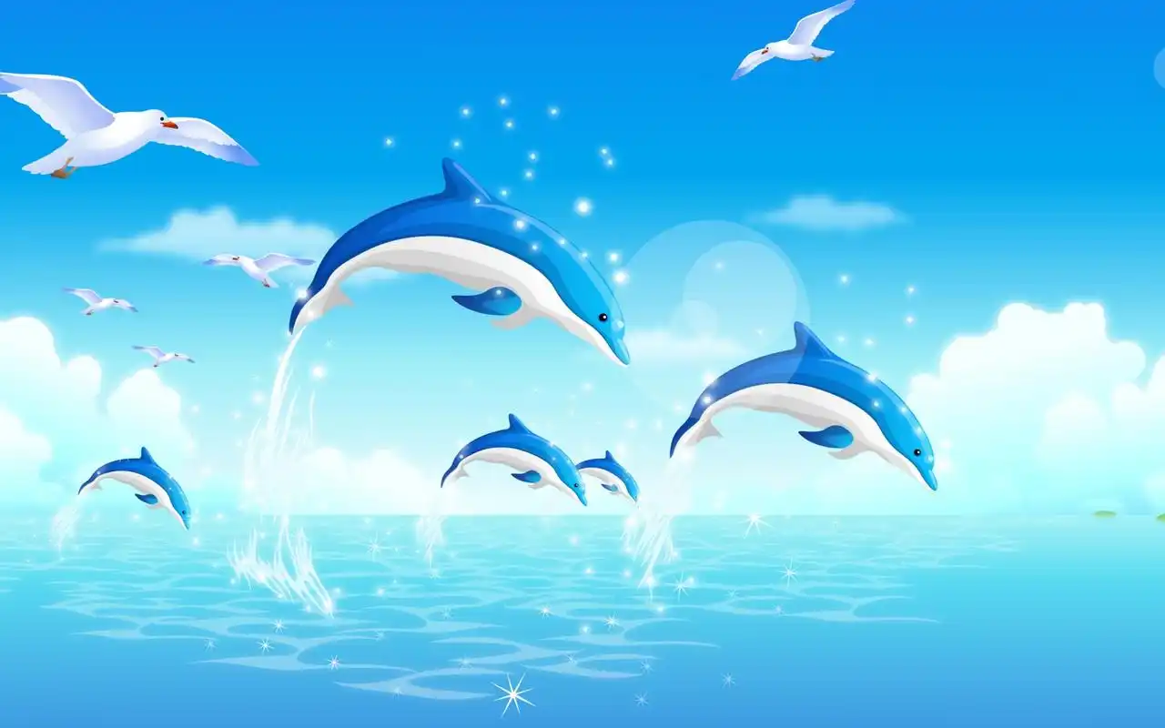 卡通动漫中可爱海豚图片桌面壁纸