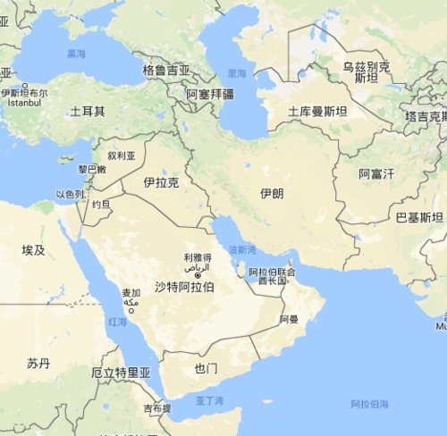 里海 ),西边的(  地中海 )西南方向的(  红海 )东南方向的(  阿拉伯海