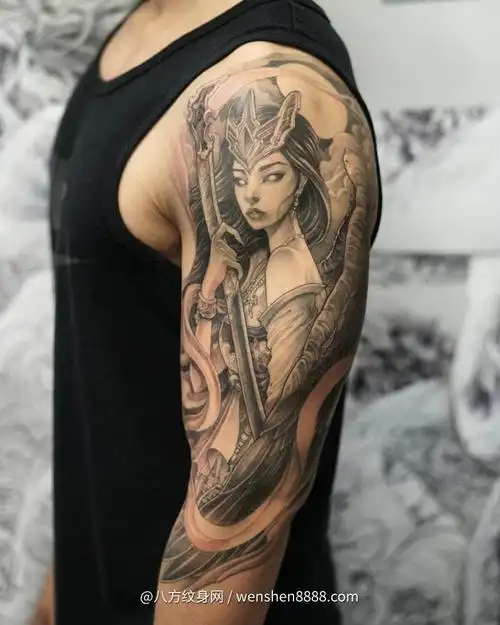 花臂半臂仿真刹车印纹身贴纹身图案 艺妓纹身手稿 美人艺伎纹身素材