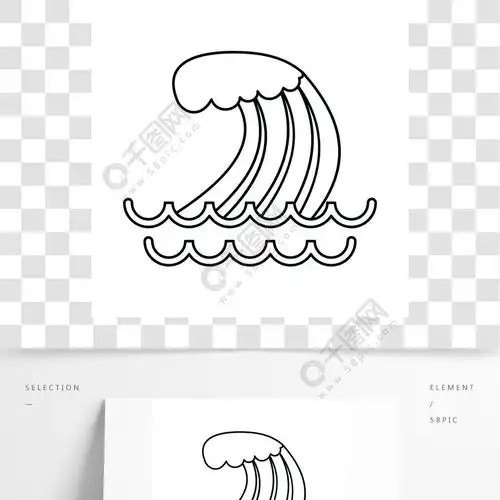 海啸在概述样式的波浪象隔绝了传染媒介例证海啸波图标,轮廓样式 模板