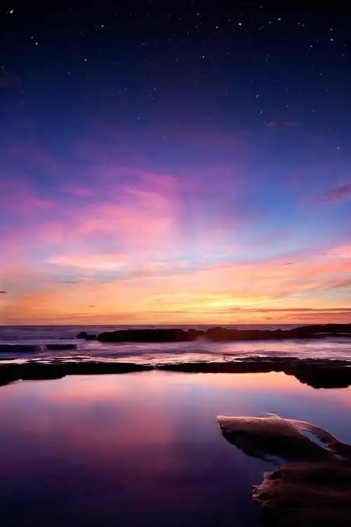 夕阳与满天星斗的天空高清壁纸海边,高清图片,摄影-纯色壁纸