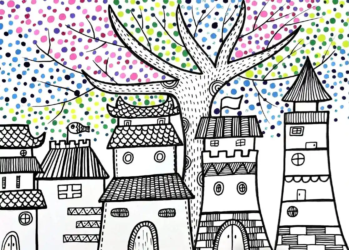 房子92线描画.村庄93线描#线描 #画画 #手绘 #简笔画 - 抖音