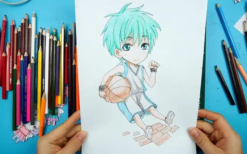 黑子的篮球临摹,q版黑子哲也彩铅画