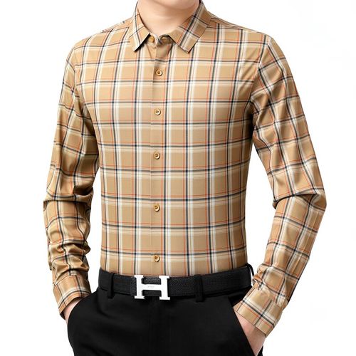 day海澜之家男式衬衫2024春装中年长袖格子衬衫品牌男装休闲男士上衣