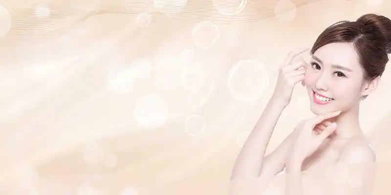 简约美容护肤人物透明泡泡丝绸布料纹理背景展板