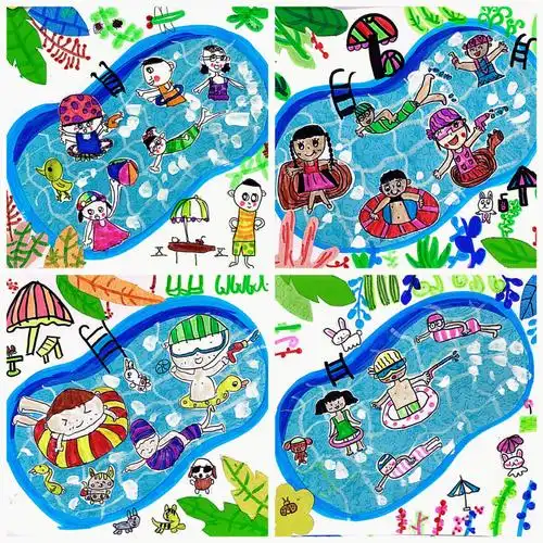 夏日游泳池69一二年级美术绘画课程