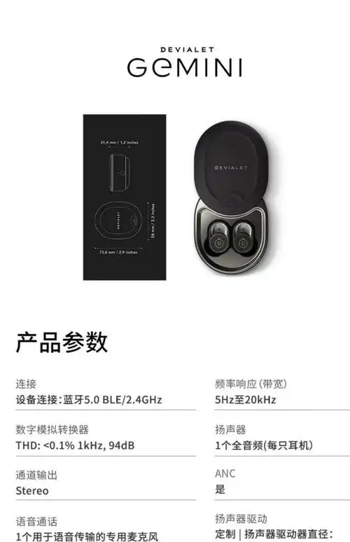 devialet gemini帝瓦雷双子星真无线耳机入耳式主动降噪蓝牙耳机 磨砂
