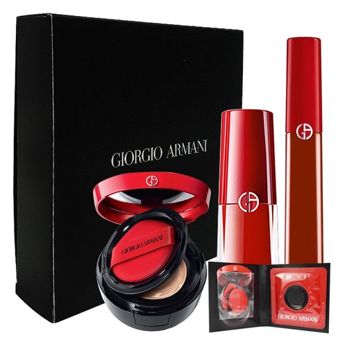 阿玛尼armani限量红3件组彩妆套装红管405红气垫03胖胖瓶唇膏400定妆