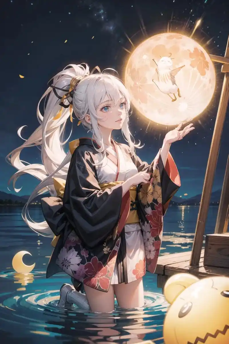 月光下的和服少女.#动漫壁纸 #二次元 #ai绘画 #古风  - 抖音