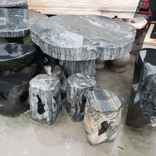 石雕石桌石凳仿古花岗岩大理石庭院户外花园别墅方桌圆桌石桌定制