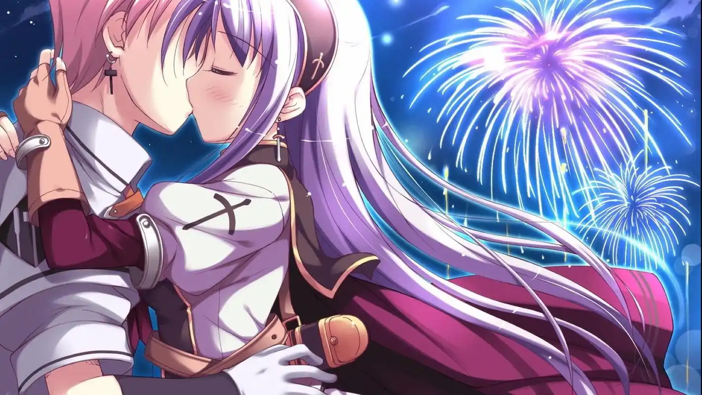 情人节主题动漫甜蜜情侣亲吻高清电脑桌面壁纸