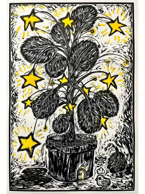 星星树长的不错木刻版画