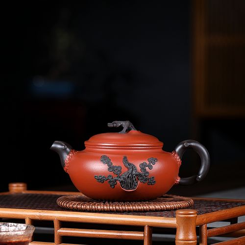 宜兴紫砂壶 陶艺家虞军【松枝壁虎】原矿朱泥 280cc