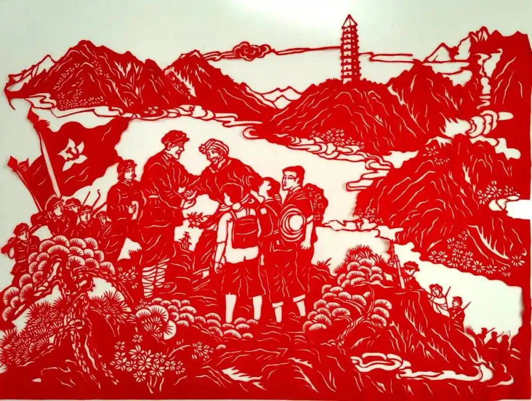 剪纸作品《我要当红军》——山丹周玉梅掐丝彩岩画作品《红船精神》