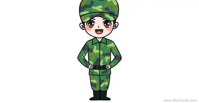 卡通军人立正简笔画