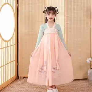 儿童古装女童汉服齐胸襦裙全身刺绣裙仙女纱裙.