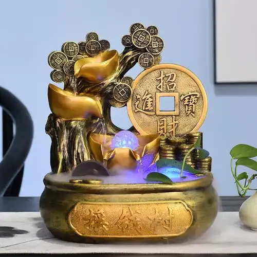 招财水车风水轮流水喷泉发财树摆件开业礼品室内旺财收银台转运球