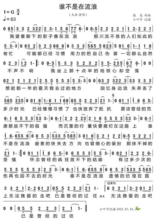 谁不是在流浪 大壮 歌谱 简谱