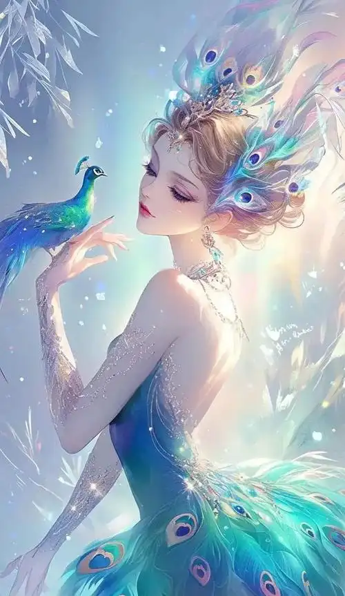 在这款漂亮的孔雀公主手机壁纸中,一只优雅的孔雀公主成为了视觉的