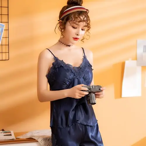 睡衣真丝夏季薄款丝绸性感带胸垫女吊带短裤睡衣