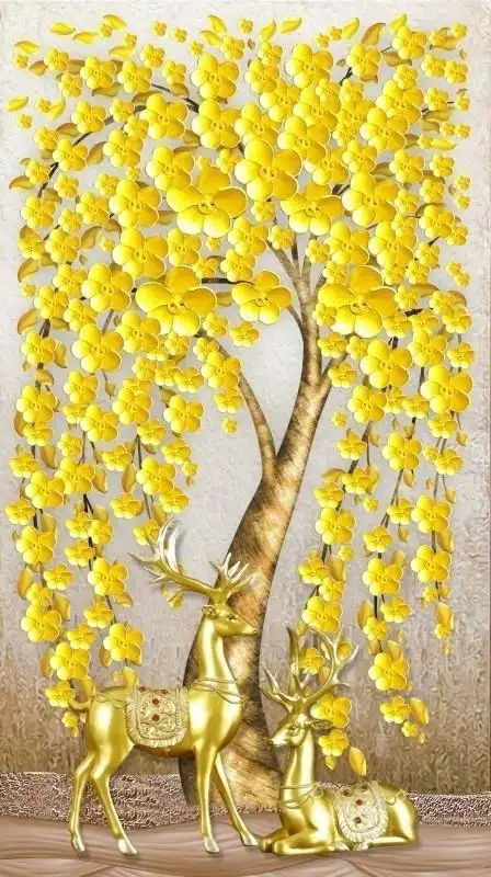 金色麋鹿发财树玄关素材