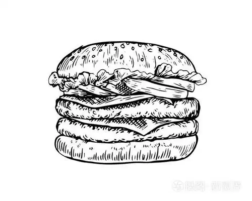 独立细节复古手工画的食物素描插图-汉堡