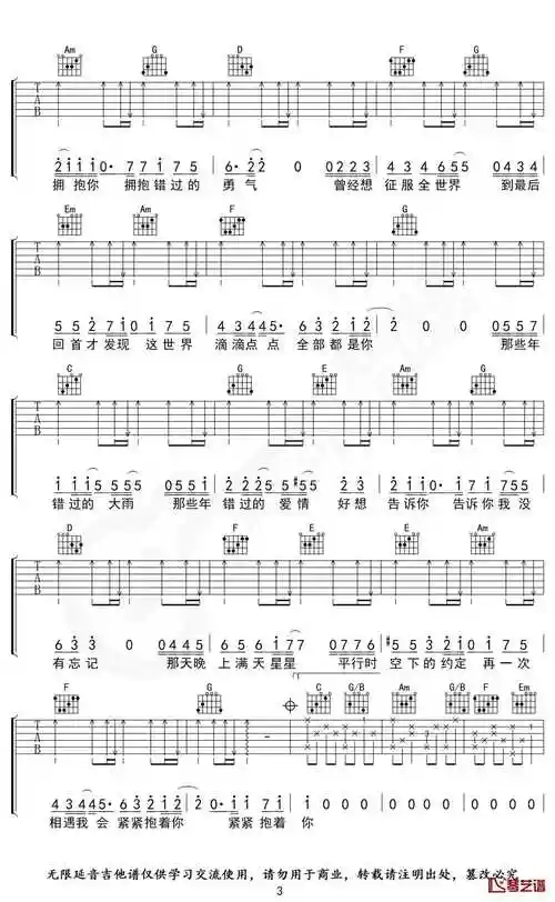 那些年吉他谱c调指法胡夏