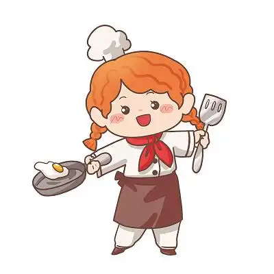 卡通手绘炒菜厨师元素原创插画素材女人淘米煮饭手绘卡通q版厨师原创