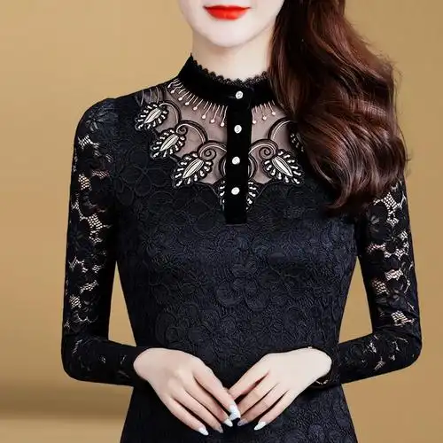 加绒蕾丝打底衫女秋冬气质内搭2020新款冬季蕾丝衫
