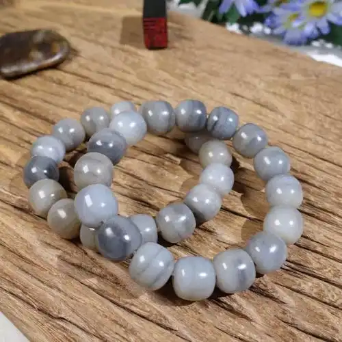 玉有真情老型珠三色青花籽料和田玉手串手链卡1213糖青花桶珠