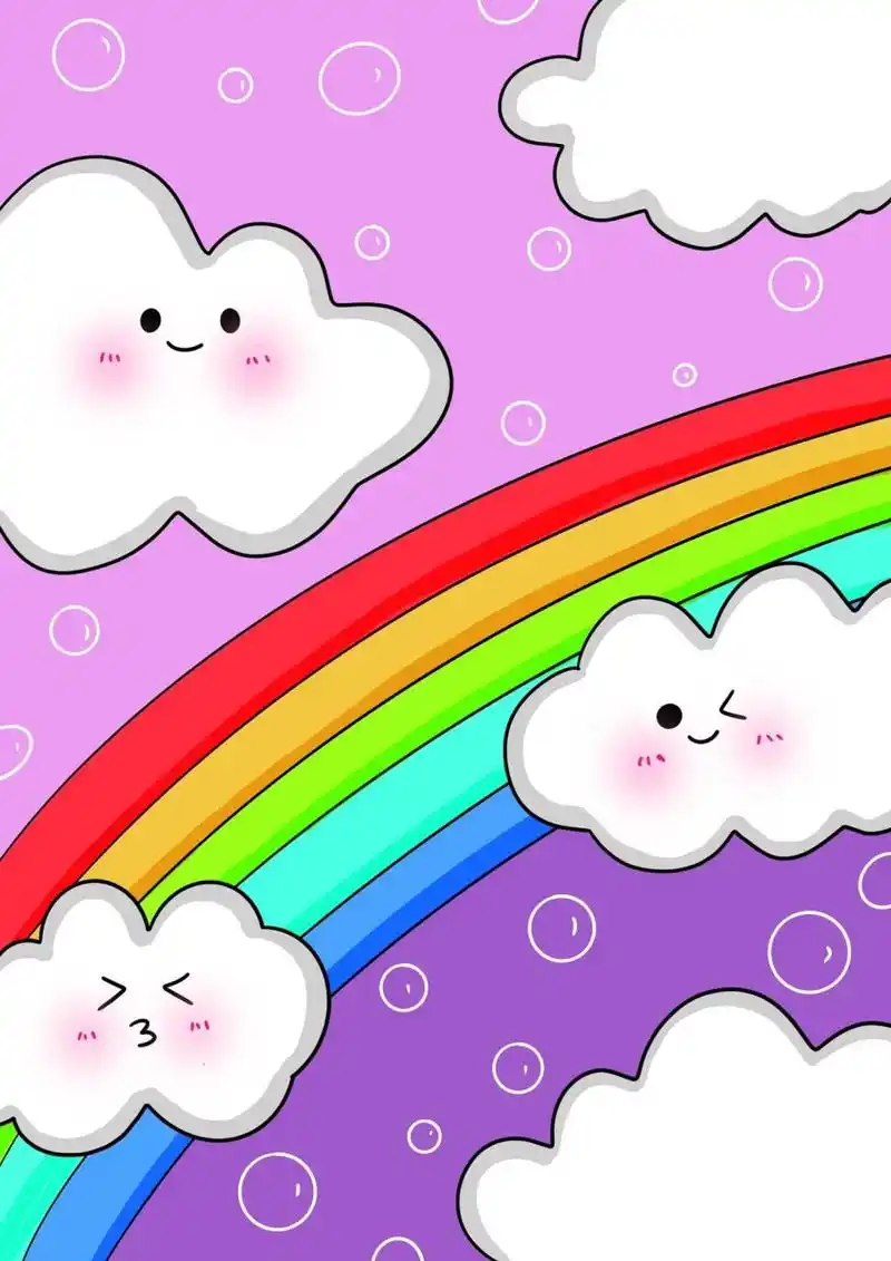 彩虹儿童画 梦幻天空主题画简单卡通画 简单的幼儿园彩虹96儿童画