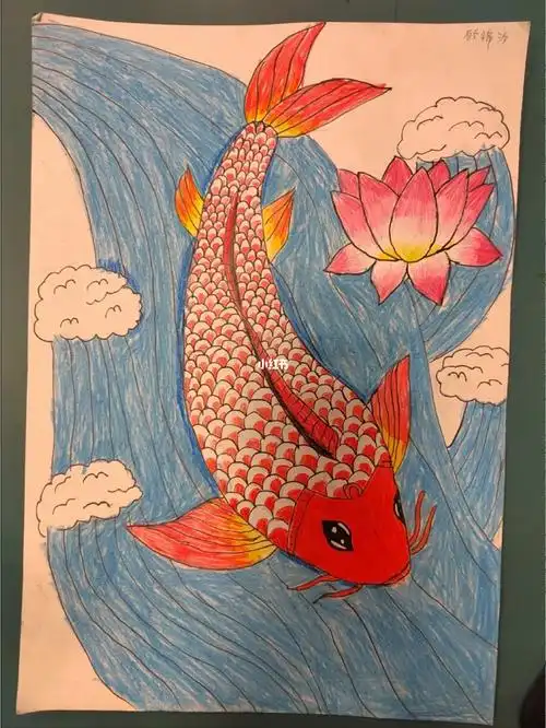 儿童彩铅画锦鲤