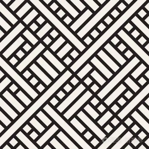 矢量无缝黑色和白色矩形几何相交线广场模式