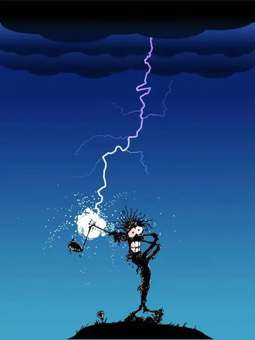 西方人,一个人,无人,站,举,竖图,插画,室内,白天,正面,数码,科技,闪电