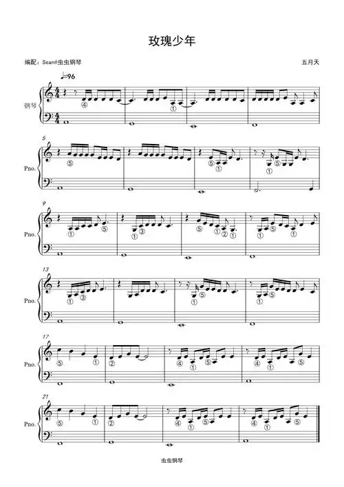 玫瑰少年钢琴谱五月天