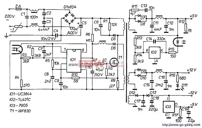 正负5v,正负12v输出开关电源电路