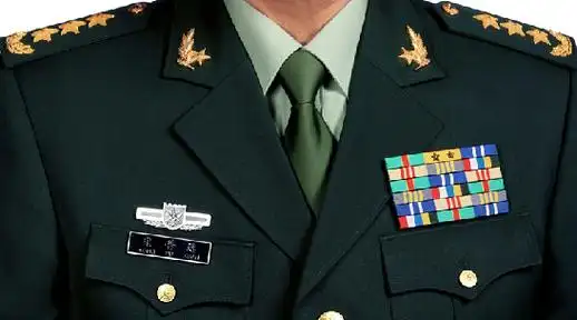 正军级军官:有5排资历章(级别略章是土黄色)