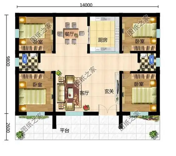 农村4间一厅一层设计图,小户型也有大天地,给父母建都说好