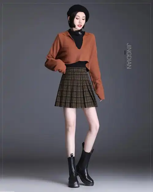 半身裙秋冬季a字百褶裙女高腰短款箱褶裙