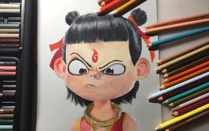 【彩铅】哪吒之魔童降世,第一次用彩铅画我想画哪吒,手:不,你不想