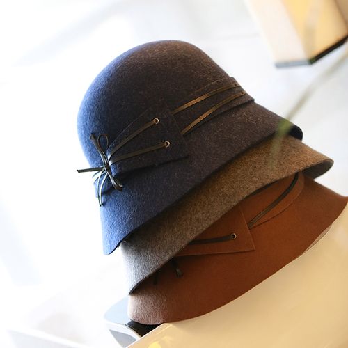 钟型毛呢礼帽渔夫秋冬可折叠圆顶女士优雅英伦风帽子
