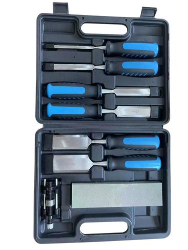 耐敲击铬钒钢塑料手柄扁平凿木工防滑穿心凿子工具八件组套装