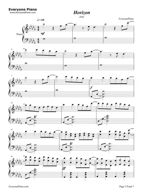 horizon-简单好听版-钢琴谱文件(五线谱,双手简谱,数字谱,midi,pdf)