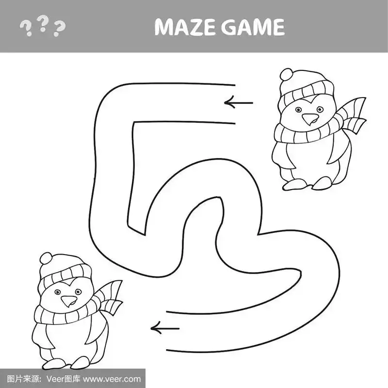 有趣的企鹅迷宫游戏冬季卡学龄前儿童