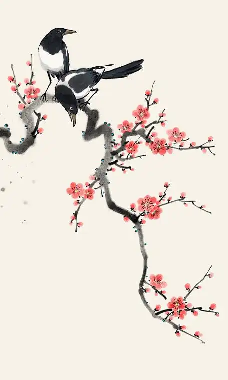 梅花喜鹊水墨国画图片下载
