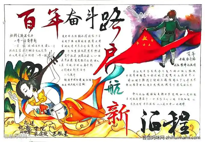 百年奋斗路启航新征程手抄报绘画