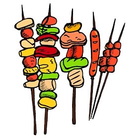 烧烤搭配彩椒的烧烤牛肉串