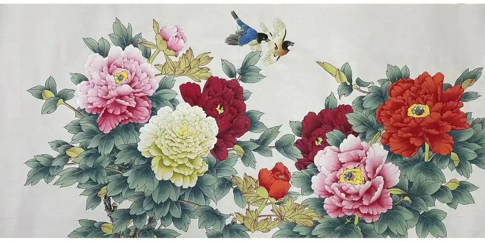 国画工笔画牡丹四尺花开富贵