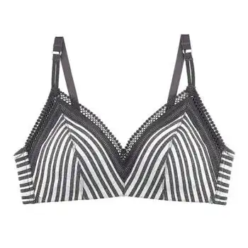 显小文胸套装收副乳防下垂无钢圈聚拢内衣女薄款 1现货黑白条纹(单件)