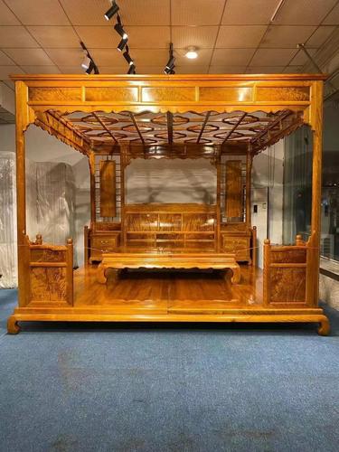 收藏品金丝楠小叶桢楠千工拔步床精品架子床水波纹婚床双人床家具